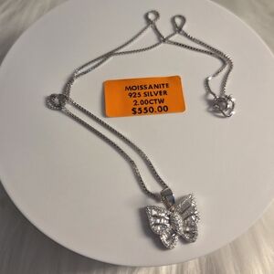 Silver 925 Moissanite Butterfly Pendant Necklace